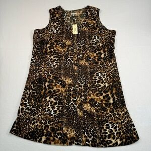 Mph Collection Sleeveless Mini Dress Womens Sz 2X Animal Print Button Down NWT